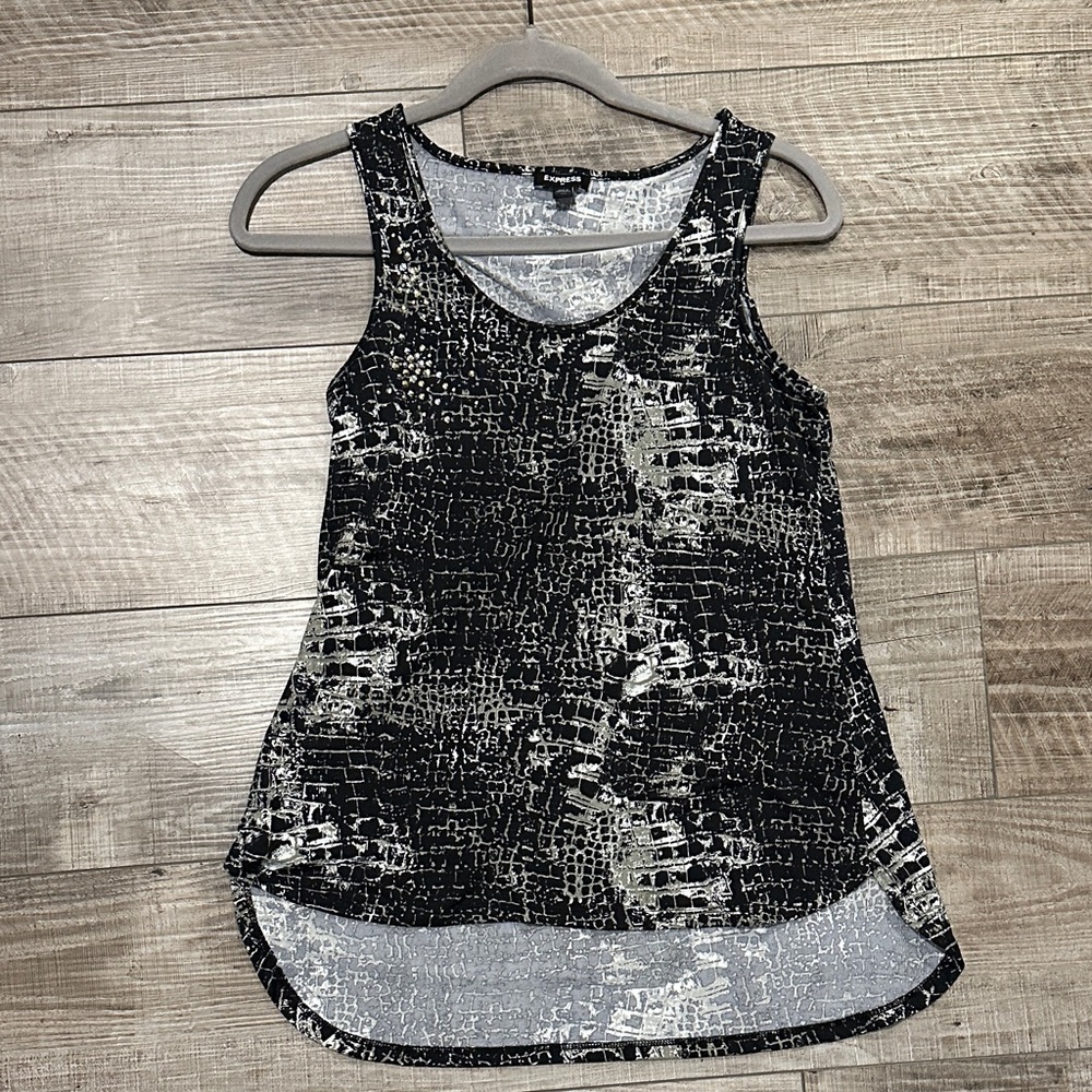 Express Women's Black and Gray Sleeveless Top with embellishments